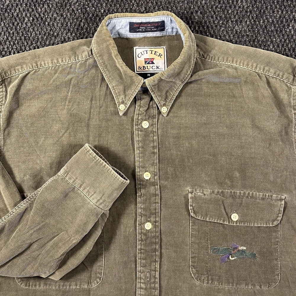 Vintage Cutter & Buck Corduroy Shirt Men's M Brown Button Down Long Sleeve